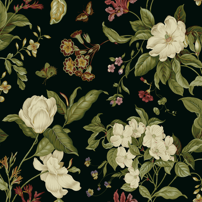 Jardin floral sur fond noir I, H 36 po x l 36 po x P 1,25 po