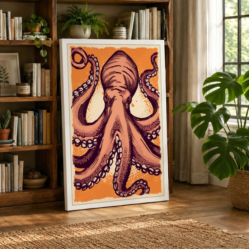 Octopus in Symmetry Boho - Wrapped Canvas, 18x12 - 45.7 x 30.5 cm, Terracotta Border