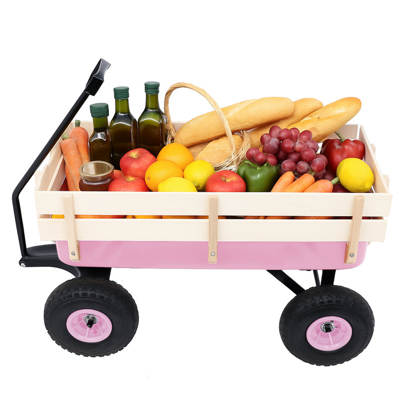 Chariot de jardin avec clôture et roues, Rose