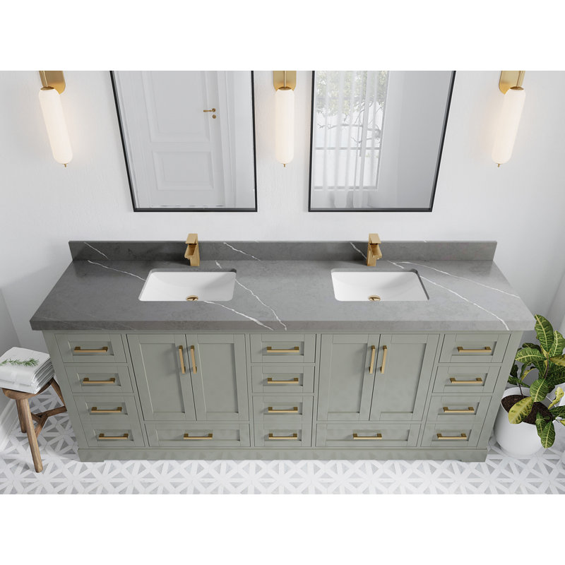 Ensemble de meuble-lavabo double 84 po Esin, Gris Piatra