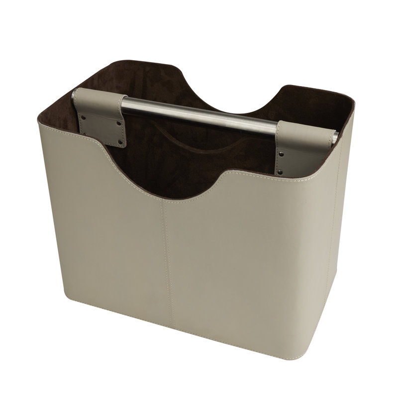 Lytham Brown Leather Decorative Magazine Holder with Divided Inside, 16" x 10" x 12", Light Gray
