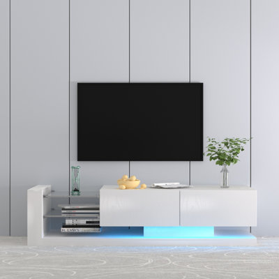 TV Console With Storage Cabinets, Full RGB 31 Modes Changings Remote RGB LED TV Stand, Modern Entertainment Center (, For 75 Inches TV)