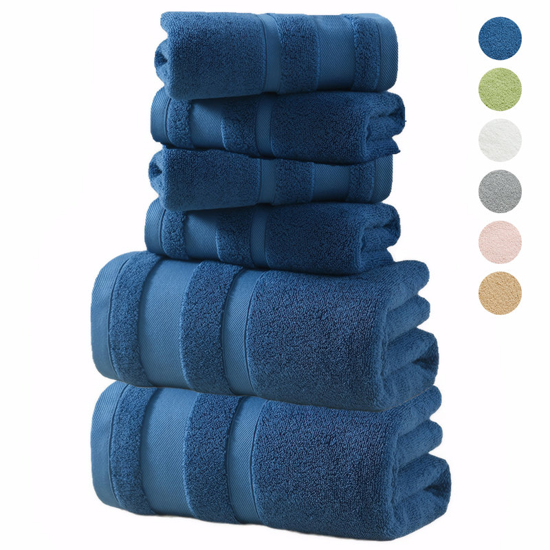 6-Piece Towel Set With 2 Bath 2 Hand 2 Washcloths,Soft & Absorbent 380GSM Cotton, Blue