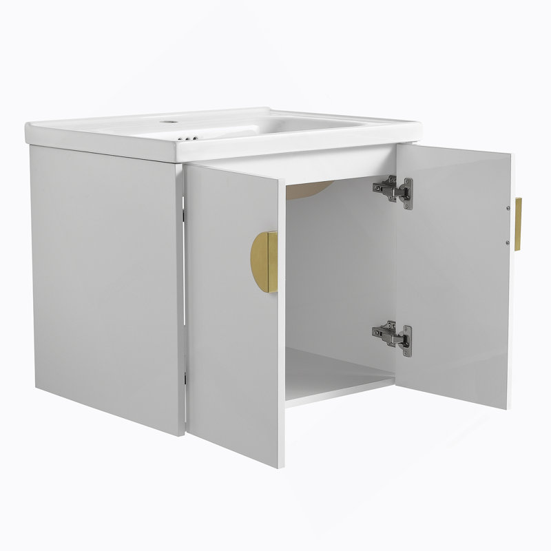 Meuble-lavabo à fermeture en douceur 24 po avec lavabo, pour petite salle de bain, Blanc, 24"