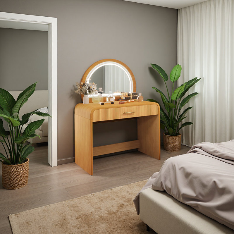 Meuble-lavabo moyen moyen avec miroir et tiroir à DEL, Naturel