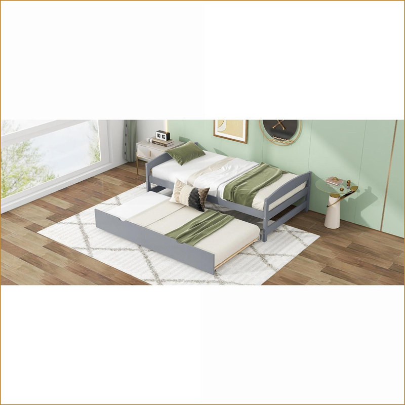 Lit plateforme simple en bois de pin avec lit gigogne - gris, aucun sommier nécessaire pour les chambres d'amis Petits espaces