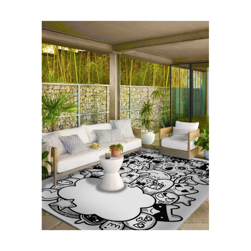 Cartoon Geometric Themed Patterned Woven Base Carpet And Washable Carpet, Rectangle 3'4" x 6'7"