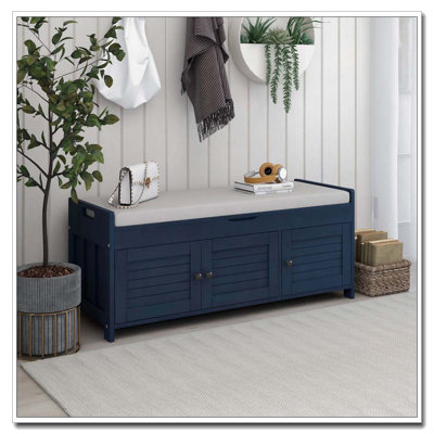Banc de rangement en bois avec 3 portes en forme de volet
