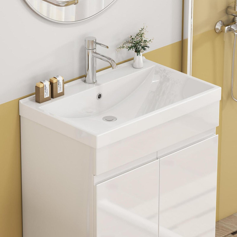 Lavabo de meuble-lavabo en céramique 24 po à cuve épaisse sans robinet ni drain
