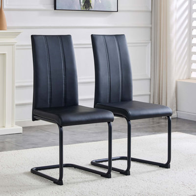 Ensemble de 2 chaises de salle à manger rembourrées en polyuréthane - Chaises d'appoint de cuisine modernes avec pieds robustes en métal thermolaqué, sièges à haut dossier confortables pour la salle à manger, la cuisine et le salon
