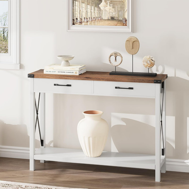 110cm Console Table, Brown/White