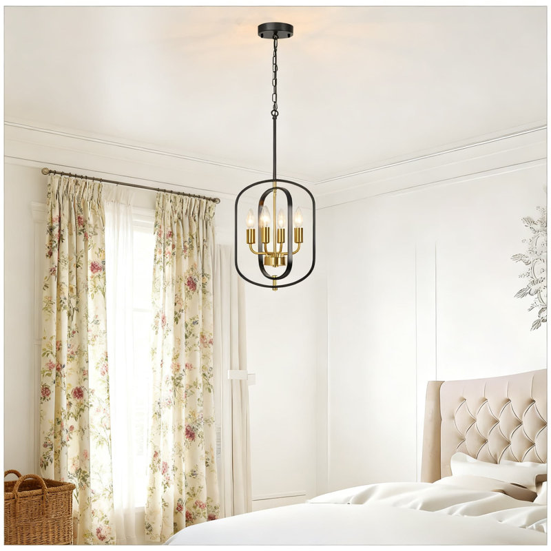 Lustre géométrique à 4 lumières avec éclairage à intensité variable, luminaire suspendu de style campagne moderne pour salle à manger, îlot de cuisine, entrée et chambre à coucher, hauteur réglable pour divers plafonds