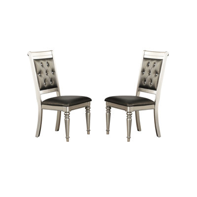 2 Dining Chairs With Silver Back, Wood Frame, Great For Formal As Well Casual Room, 200 Lbs Weight Capacity, Assembly Required Of Ideal 200Lb Necessary