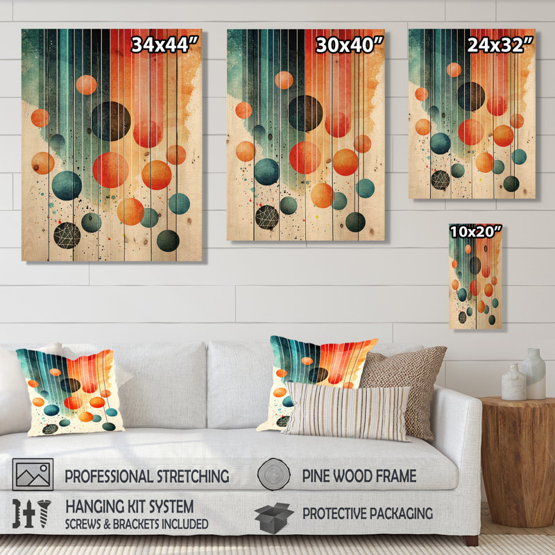 Milieu du siècle de la géométrie II - Décoration murale en bois Mid-Century sur bois de pin naturel, H 20 po x l 10 po