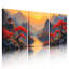 Paysage chinois avec arbres rouges et pagode, toile tendue sur châssis (lot de 3)-118682799