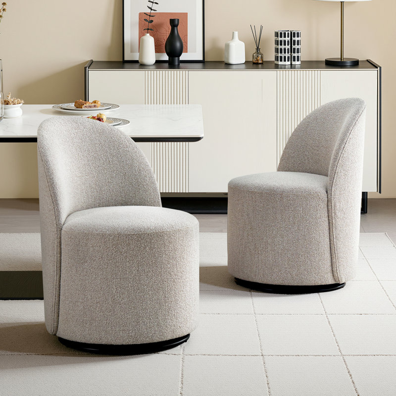 Chaise pivotante rembourrée entièrement assemblée (ensemble de 2), Beige bouclé