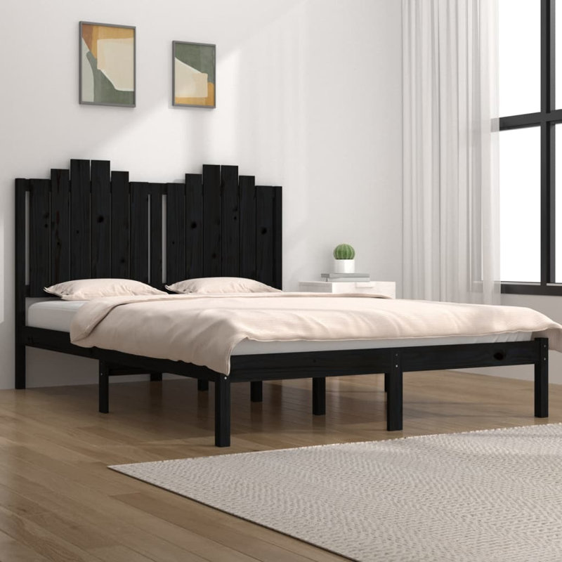Bed Frame Solid Wood, black, 140 x 190cm
