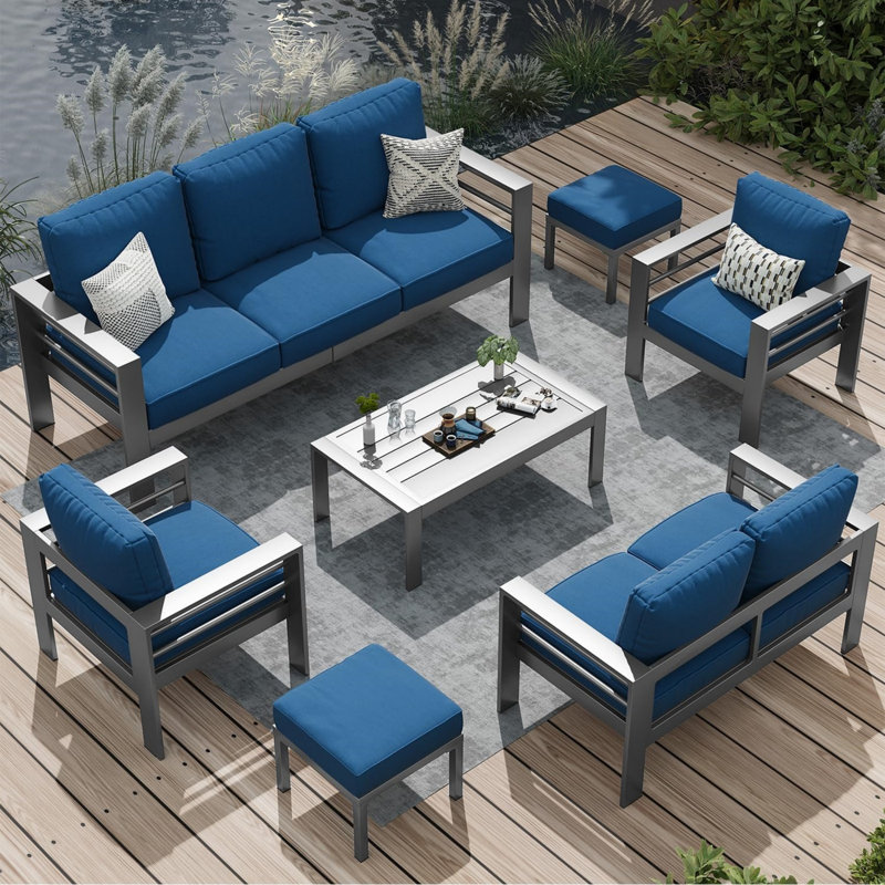 Aluminum Patio Furniture Set With Waterproof Cover, Blue