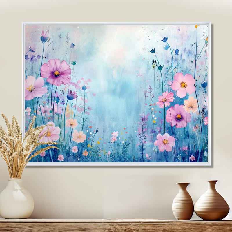 «Morning Dew of Wildflowers» - impression d'art mural fleurs sauvages, H 34 po x l 44 po, Blanc