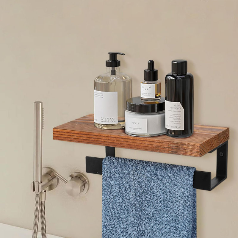 Porte-serviettes à main Ring Anneau à serviettes avec tablette en bois, support à serviettes à main, support à serviettes pour salle de bain, accessoires de salle de bain fixés au mur