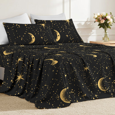 King Size Sheets Set,Moon & Star Sheets with Deep Pocket,Breathable & Cooling Bed Sheets,Celestial Bedding Set