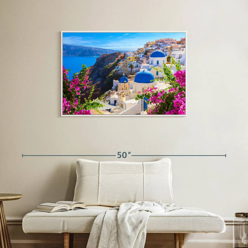 Perspectives d'Oia, Cadre flottant blanc, 37 po x 25 po