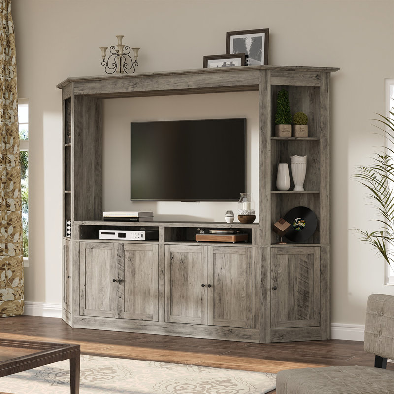 Meuble audio-vidéo 100 po avec armoires de rangement et tablettes ouvertes