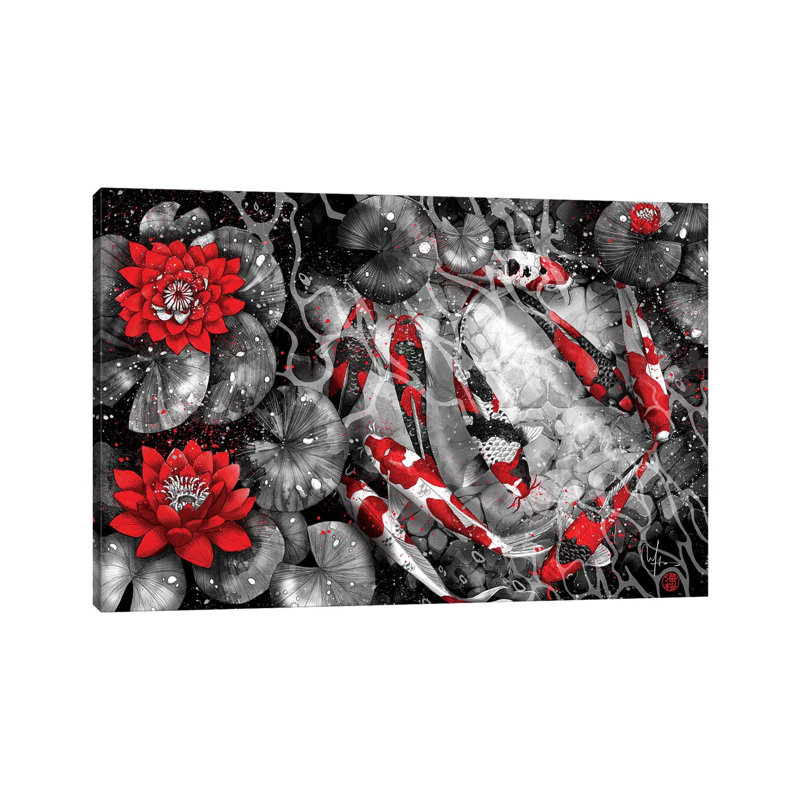 " 9 Kois " by Marine Loup, No Mat, Wrapped Canvas, 12" H x 18" W x 1.5" D