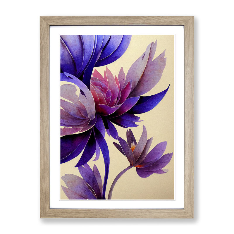 Beautiful Watercolour Flowers No.3 - Single Picture Frame Painting, 64cm H x 46cm W x 2cm D, Oak Framed