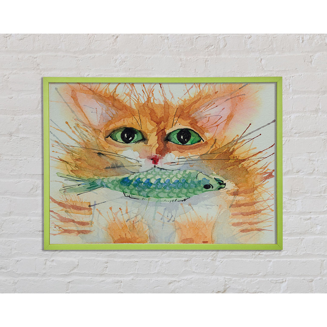 Aquarell Katze mit Fisch - Druck