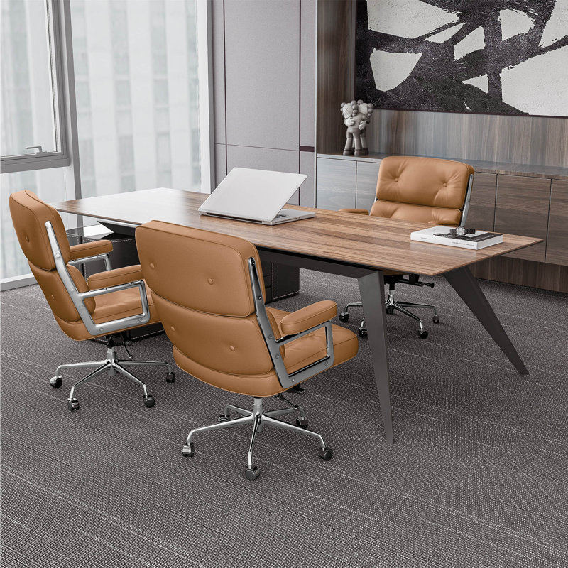 Fauteuil de direction en cuir véritable avec structure et roues en aluminium, fauteuil de bureau pivotant avec dossier épais et soutien lombaire ergonomique