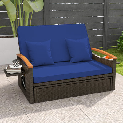  Patio Rattan Daybed Set w/ Cushioned Loveseat & Storage Ottoman