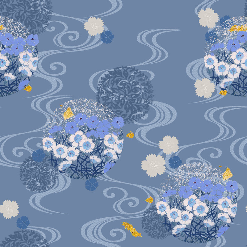 Yuki Osada Floral Wallpaper Double Roll, Blues