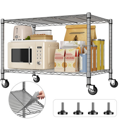 17.7"D x 35.4"W Wire Shelving Unit with Wheels & PP board, Small Adjustable Shelving for Kitchen, Laundry, Pantry