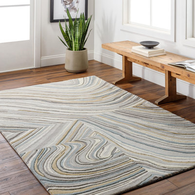 Tapis rectangulaire gris / blanc en viscose / laine touffeté à la main Rectangle Correyleigh