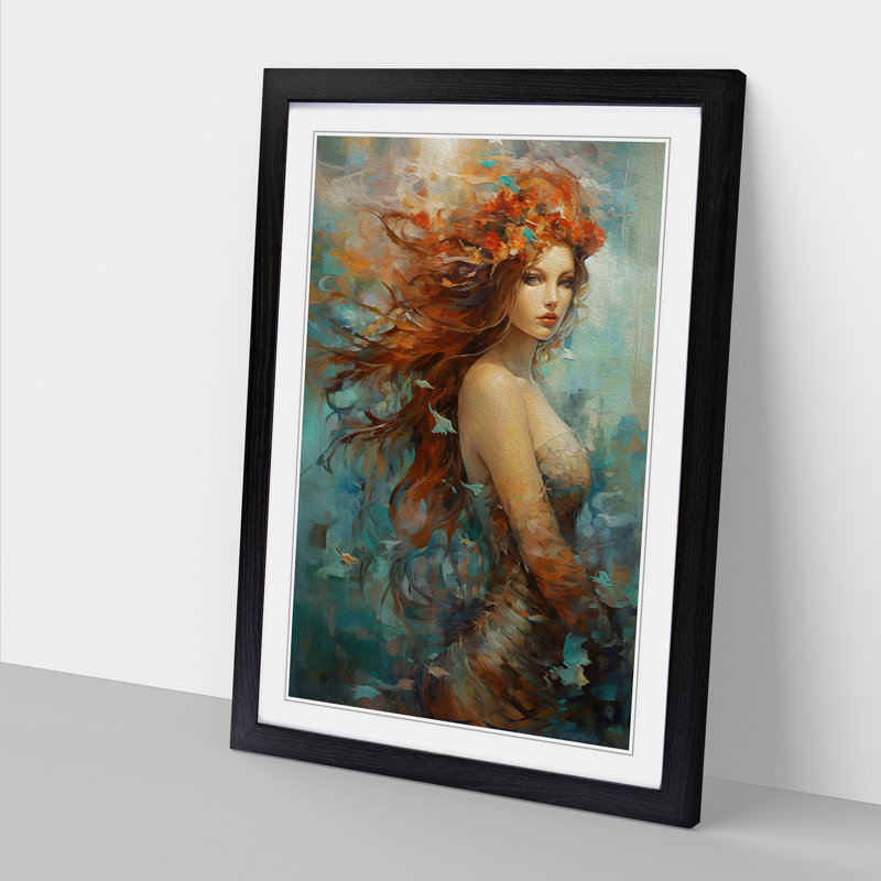 Mermaid Abstract Framed Print, 46cm H x 34cm W x 2cm D, Black 