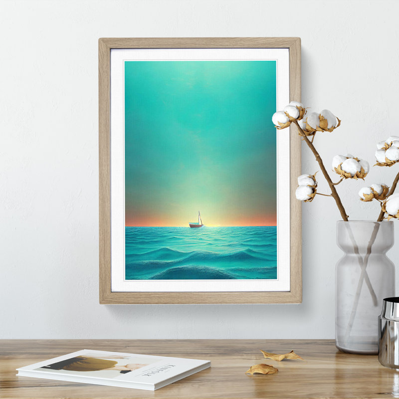 Boat Awaiting Sunrise - Wall Art, 66cm H x 48cm W x 2cm D, Oak Framed, White