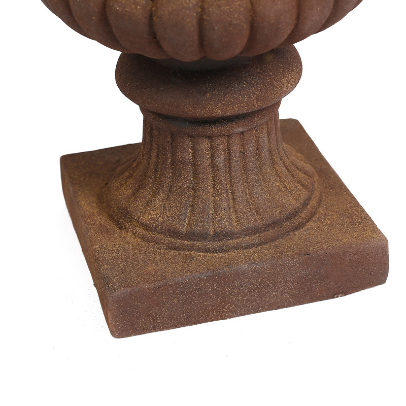21.3" H Rustic Brown Urn Planter, Pedestal Outdoor Indoor Decorative Flower Pot
