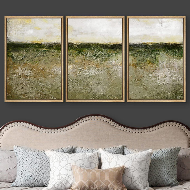 Minimal paysage aquarelle pastel vert paysage abstrait formes de décor 3 pièces, Cadre naturel flottant