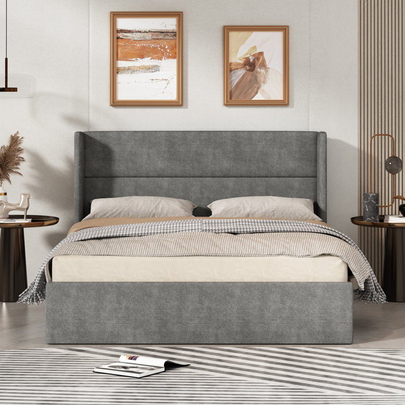 Lit plateforme tapissier avec rangement Gaillarde, Graphite, Grand