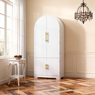 72 Inch Tall Arched Kitchen Pantry Cabinet With 8 Adjustable Shelves, Fluted Doors, And Hidden Drawer For Versatile Storage And Elegant Design