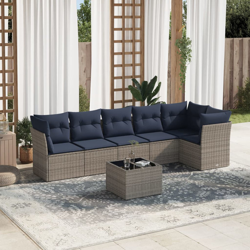  7 Piece Garden Sofa Set With Cushions Grey Poly Rattan