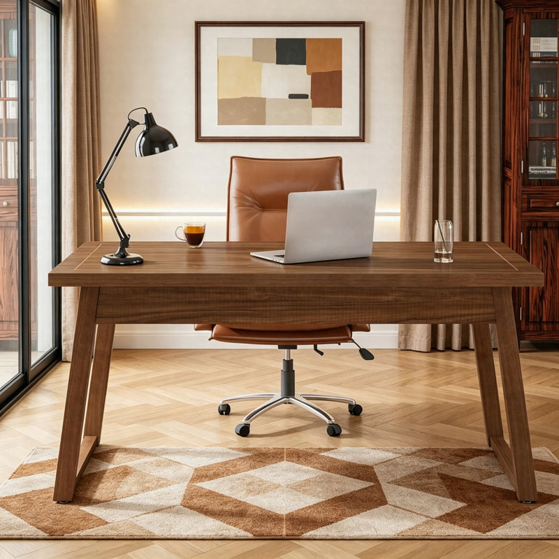 55 po. Bureau d'ordinateur en bois, table d'étude Mid-Century moderne avec tiroir