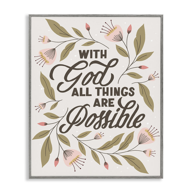«All Things possible With God», dessin de Muffin Grayson, H 20 po x l 16 po, Estampe numérique Farmhouse