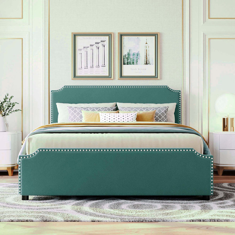 Upholstered Platform Storage Bed, Green