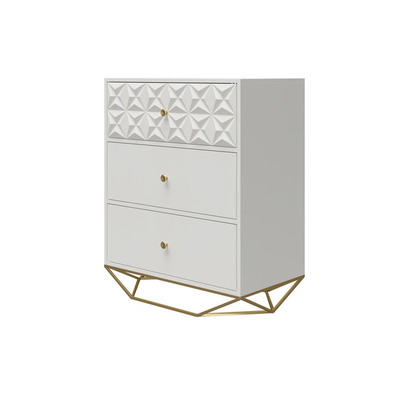 Blair Creamy White and Gold 3-Drawer Dresser with Geometric Accents