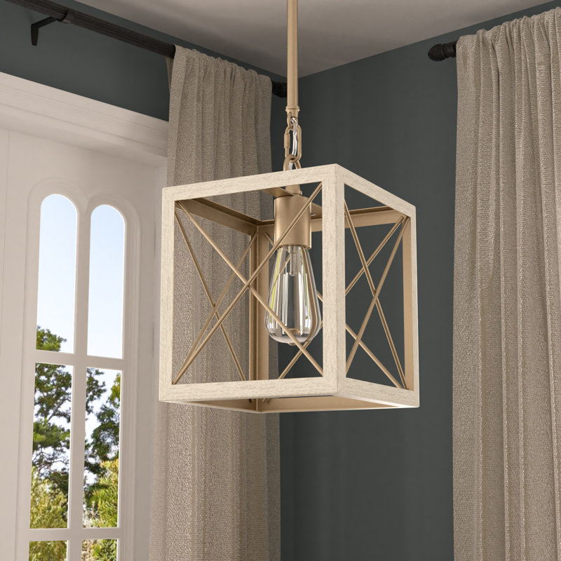 1 - Light Kitchen Island Lantern Square/Rectangle Pendant, French Ash