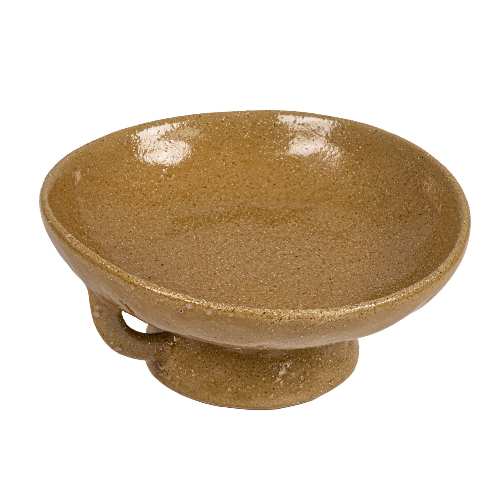 Stoneware Pedestal Bowl with Handles, Taupe, 8" W