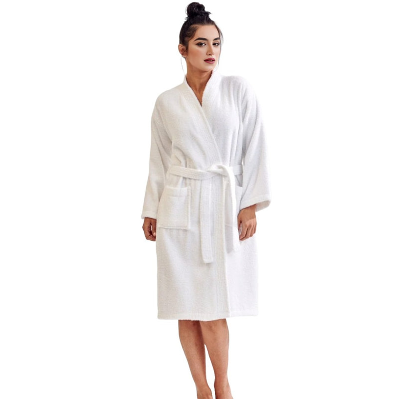 Peignoir mi-mollet 100% coton avec poches Ingobert, P / M, Blanc