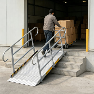 3/4/5FT Wheelchair Ramp with Anti-Slip Handrails,1200 lb Capacity